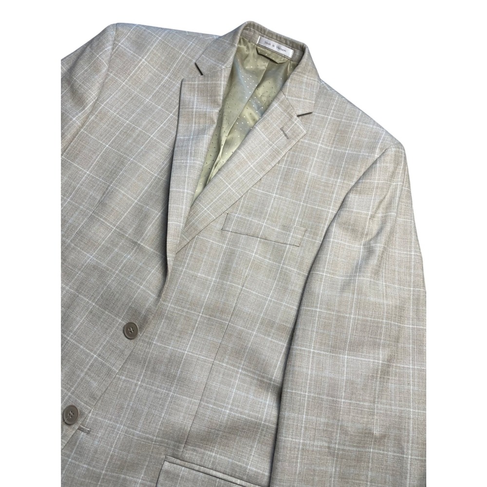 Michael Strahan Blazer 42R Tan Poly Blend Plaid Blazer Pockets tail still sown